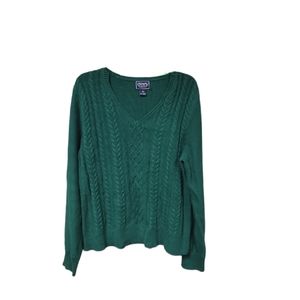 Women's Chaps Forest Green Long Sleeve Cable Knit Sweater Size Large